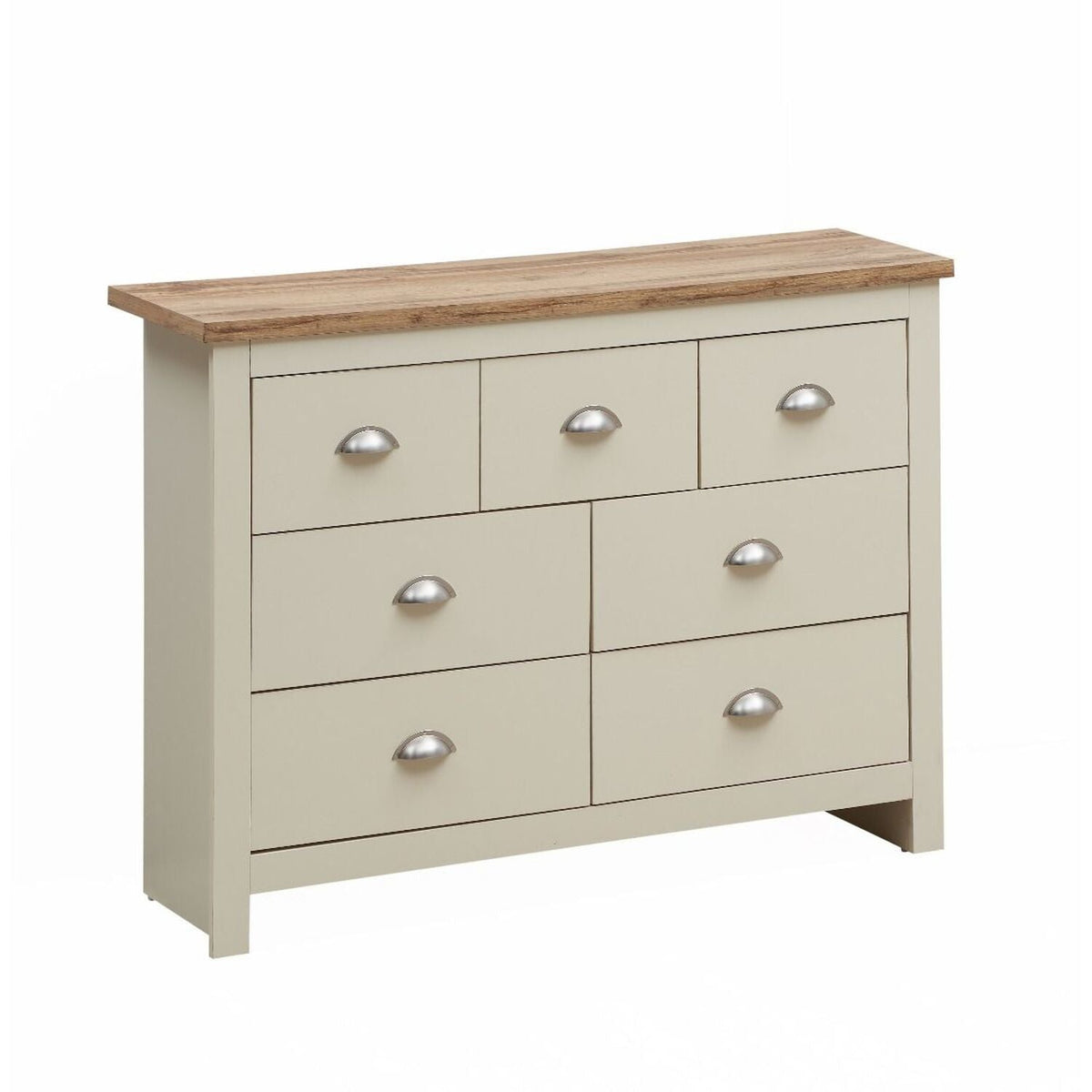 LISBON 7 Drawer Chest of Drawers in Cream with Oak Effect Top