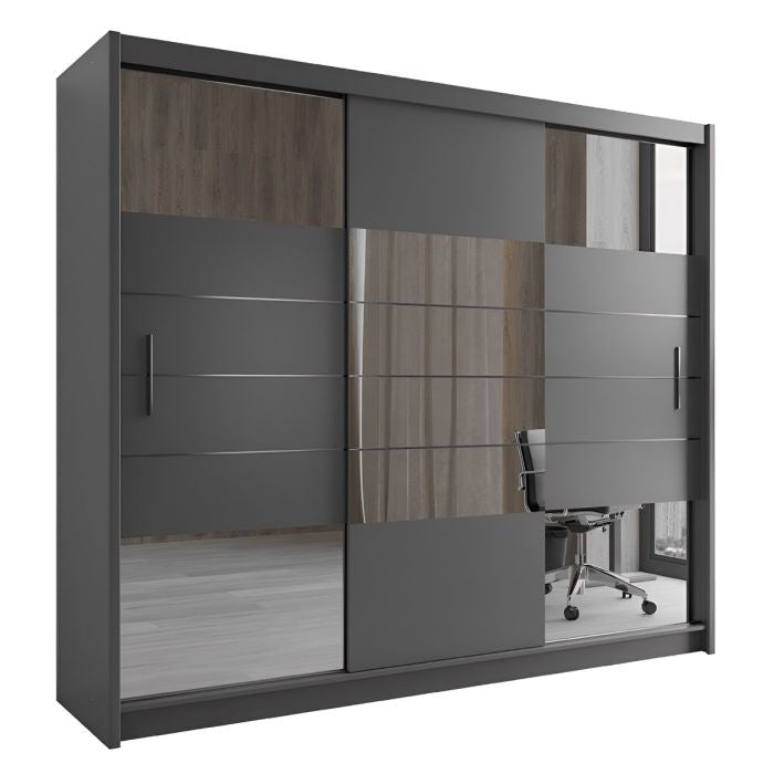 Kinross II 250cm 3-Door Mirrored Sliding Wardrobe – Graphite – product image 3