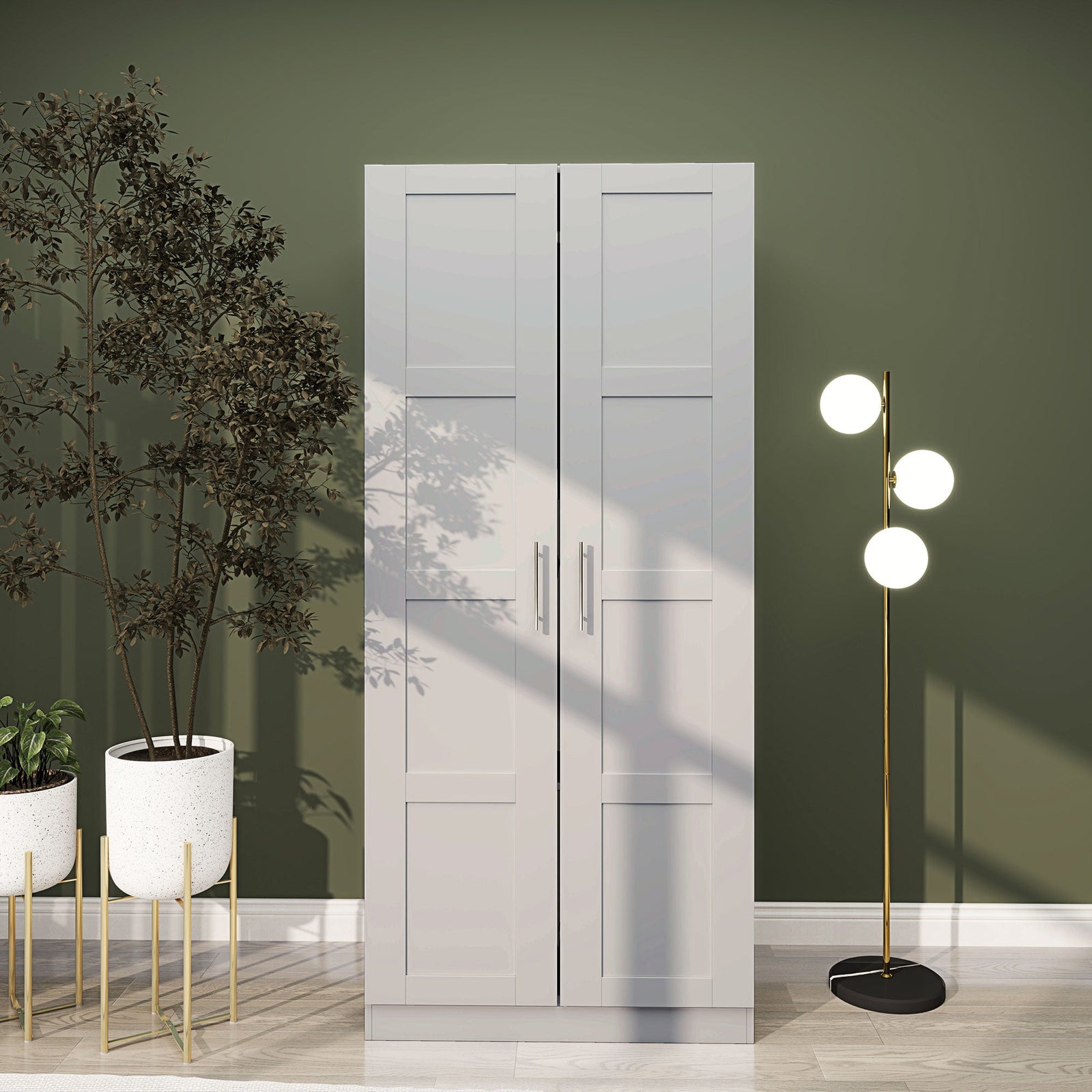 homcom double paneled door wardrobe with shelves grey