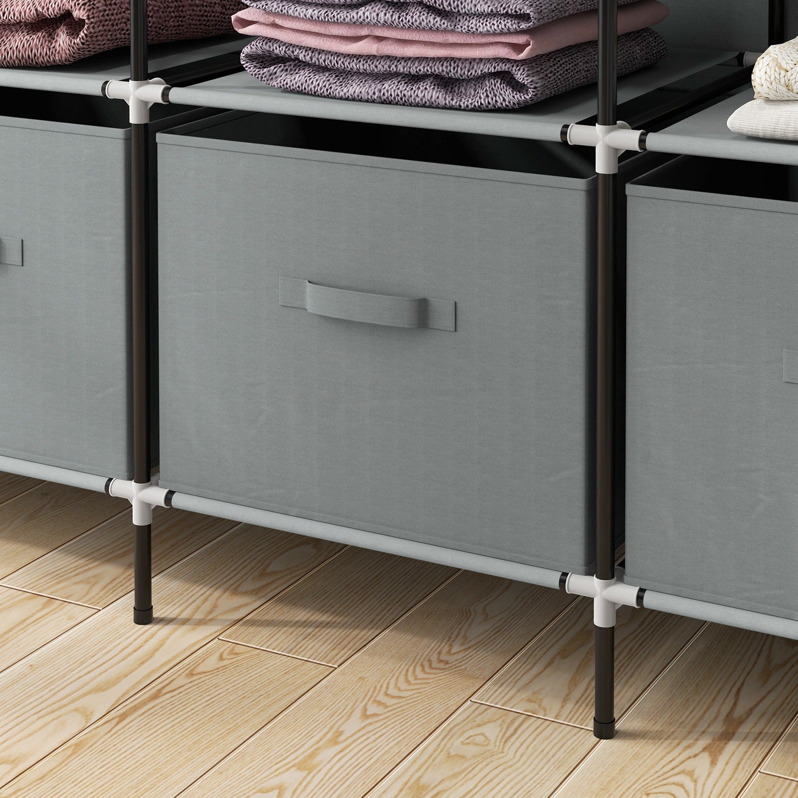 homcom fabric wardrobe for bedroom portable cloth wardrobe with 10 compartments 2 hanging rails and 4 fabric drawers 166 x 42 5 x 169 5cm dark grey