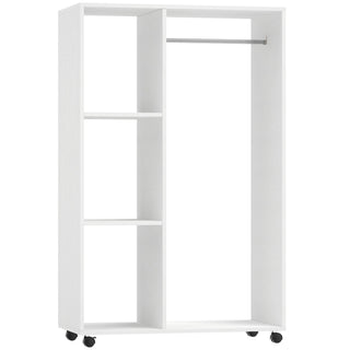 homcom open wardrobe on wheels bedroom wardrobe with clothes hanging rail 3 storage shelves mobile garment rack for cloakroom hallway white