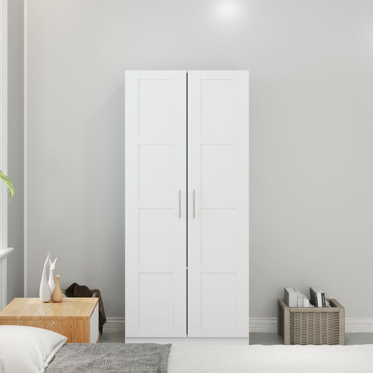 homcom double paneled door wardrobe with shelves white