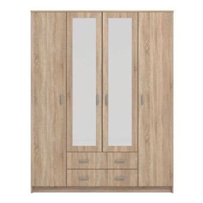 4 door wardrobe with mirrored panels and 2 drawers in Sonoma Oak effect