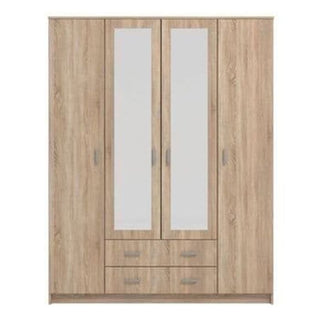 4 door wardrobe with mirrored panels and 2 drawers in Sonoma Oak effect