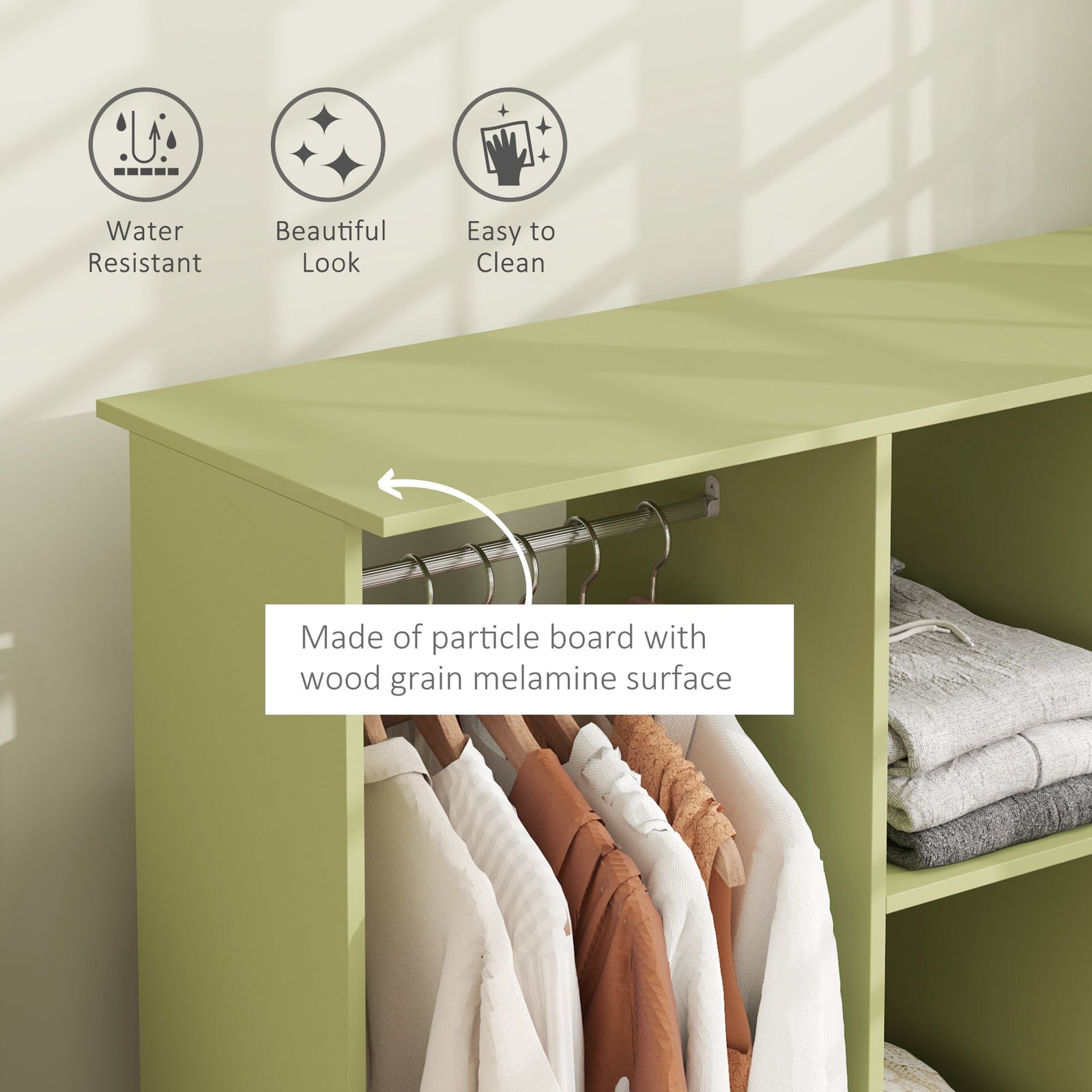 homcom open wardrobe double mobile storage shelves organizer w 6 wheels green