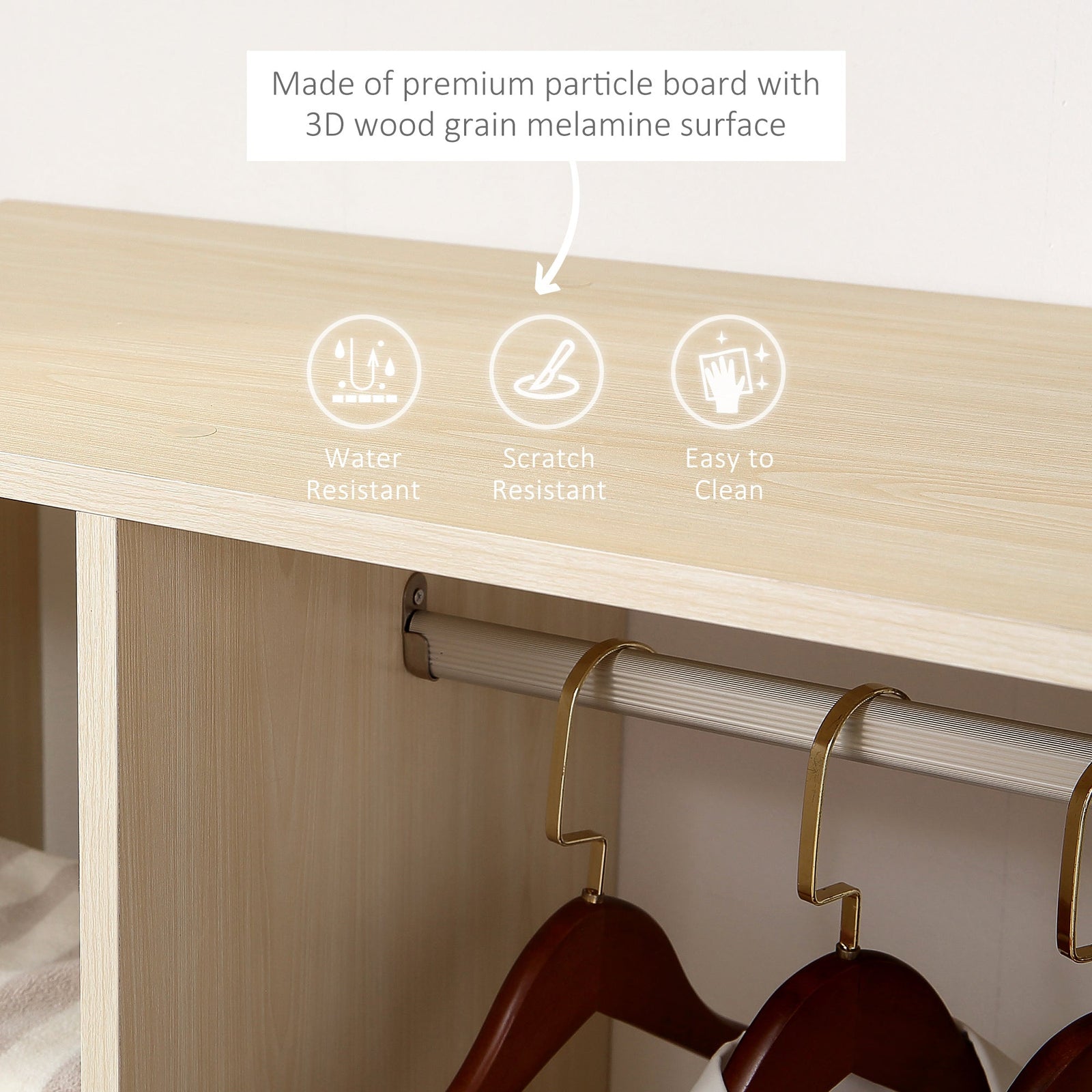homcom open wardrobe on wheels bedroom wardrobe with clothes hanging rail 3 storage shelves mobile garment rack for cloakroom hallway maple wood effect