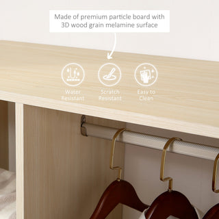 homcom open wardrobe on wheels bedroom wardrobe with clothes hanging rail 3 storage shelves mobile garment rack for cloakroom hallway maple wood effect