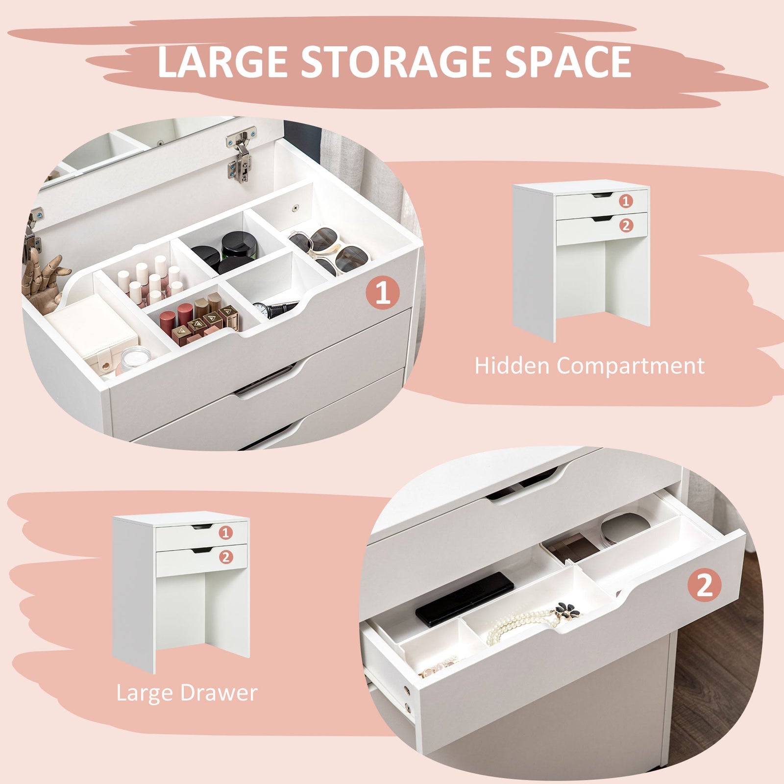 homcom dressing table with flip up mirror and storage stool vanity table with drawer and hidden compartments for bedroom living room white