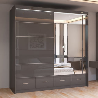 Sycylia Grey High Gloss 2 Door 4 Drawer Mirrored Wardrobe 203cm