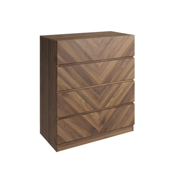 CHARLESTON Royal Walnut four drawer chest with herringbone wood grain pattern