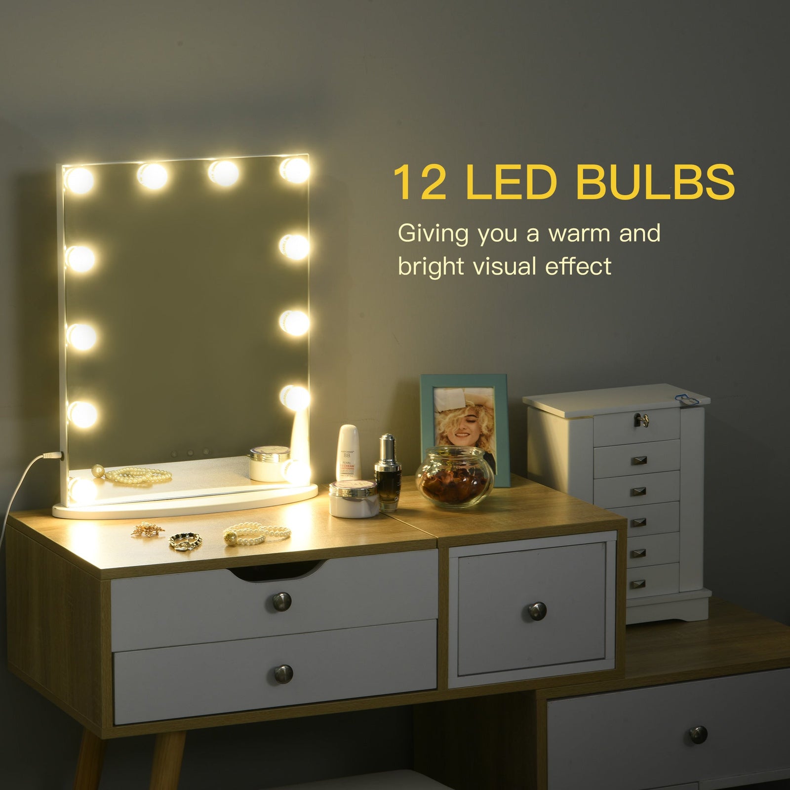 homcom hollywood mirror with lights for makeup dressing table lighted vanity mirror with 12 dimmable led bulbs and usb plug in power supply white
