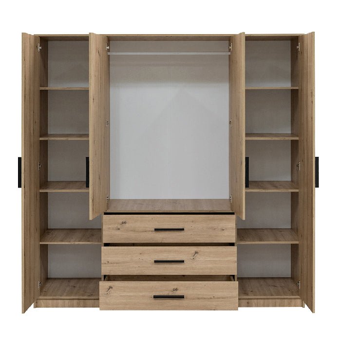 CHOICEWARDROBE AVERTON medium oak 4 door wardrobe with 3 visible drawers