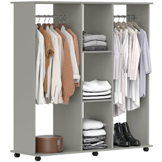 homcom open wardrobe double mobile storage shelves organizer w 6 wheels grey