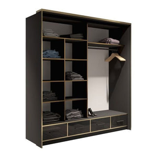 Luxembourg Sliding Wardrobe Mirrored 2 Door 203cm - Black Gloss