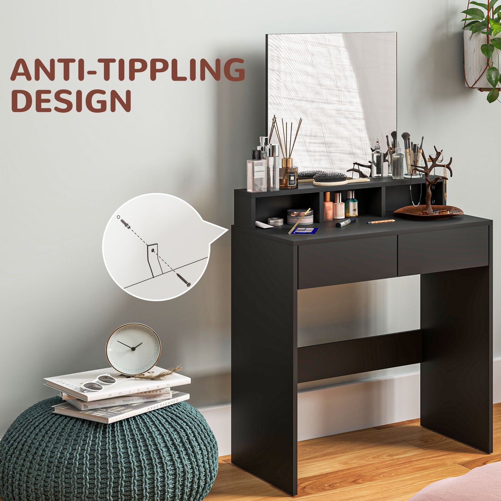 homcom multi storage dressing table with mirror black