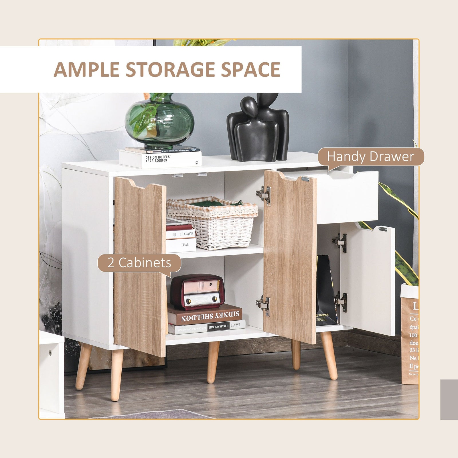 homcom bedroom furniture set wardrobe with hanging rod side cabinet with wood legs bedside table with drawer nature wood finish and white