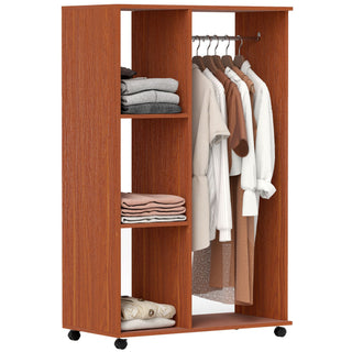 homcom open wardrobe on wheels bedroom wardrobe with clothes hanging rail 3 storage shelves mobile garment rack for cloakroom hallway walnut