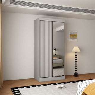 Berlin 2 door light grey sliding wardrobe with a mirrored door