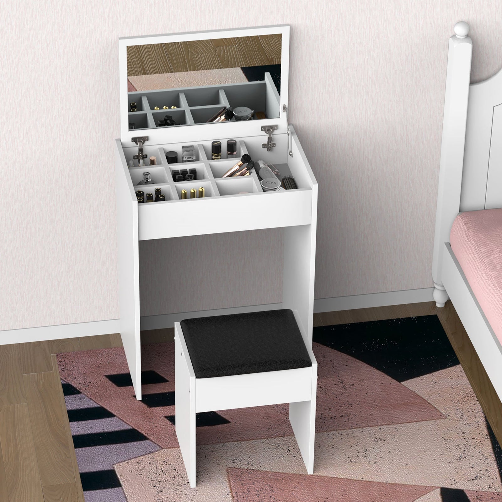 homcom dressing table with mirror and stool vanity makeup table with flip up mirror vanity desk with storage unit and padded seat white