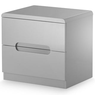 Grey high gloss bedside table with two drawers and integrated recessed handles