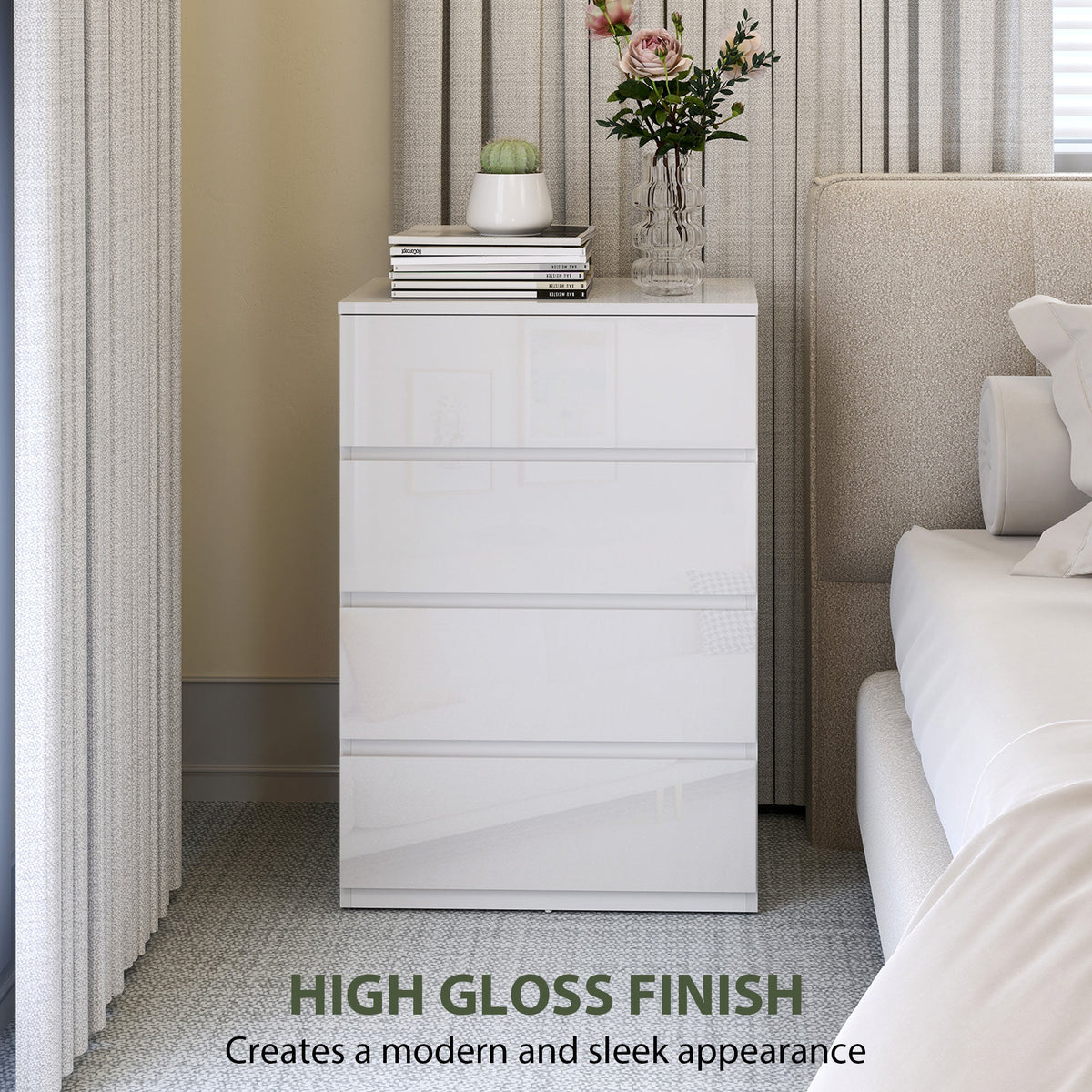 homcom high gloss chest of drawers 4 drawer storage cabinets modern dresser for bedroom white