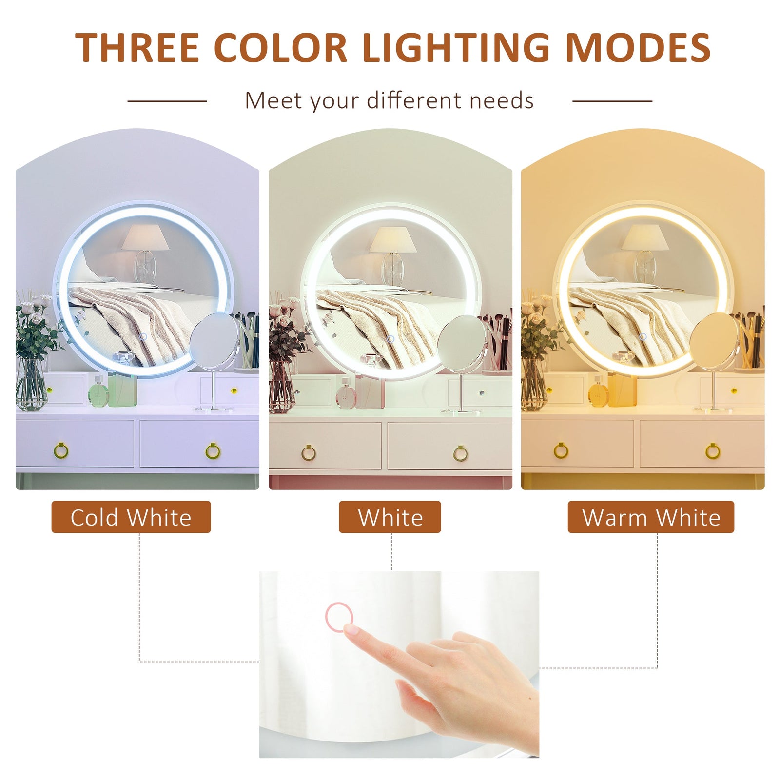 homcom dressing table set with mirror built in 3 color led light vanity makeup table with 4 drawers and cushioned stool for bedroom white