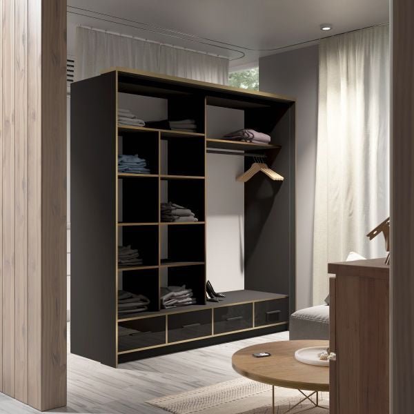 CHOICEWARDROBE Luxembourg 203cm black gloss sliding wardrobe with mirrored doors