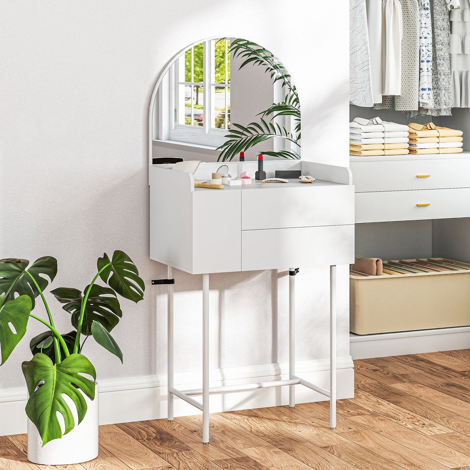 homcom three drawer compact dressing table white