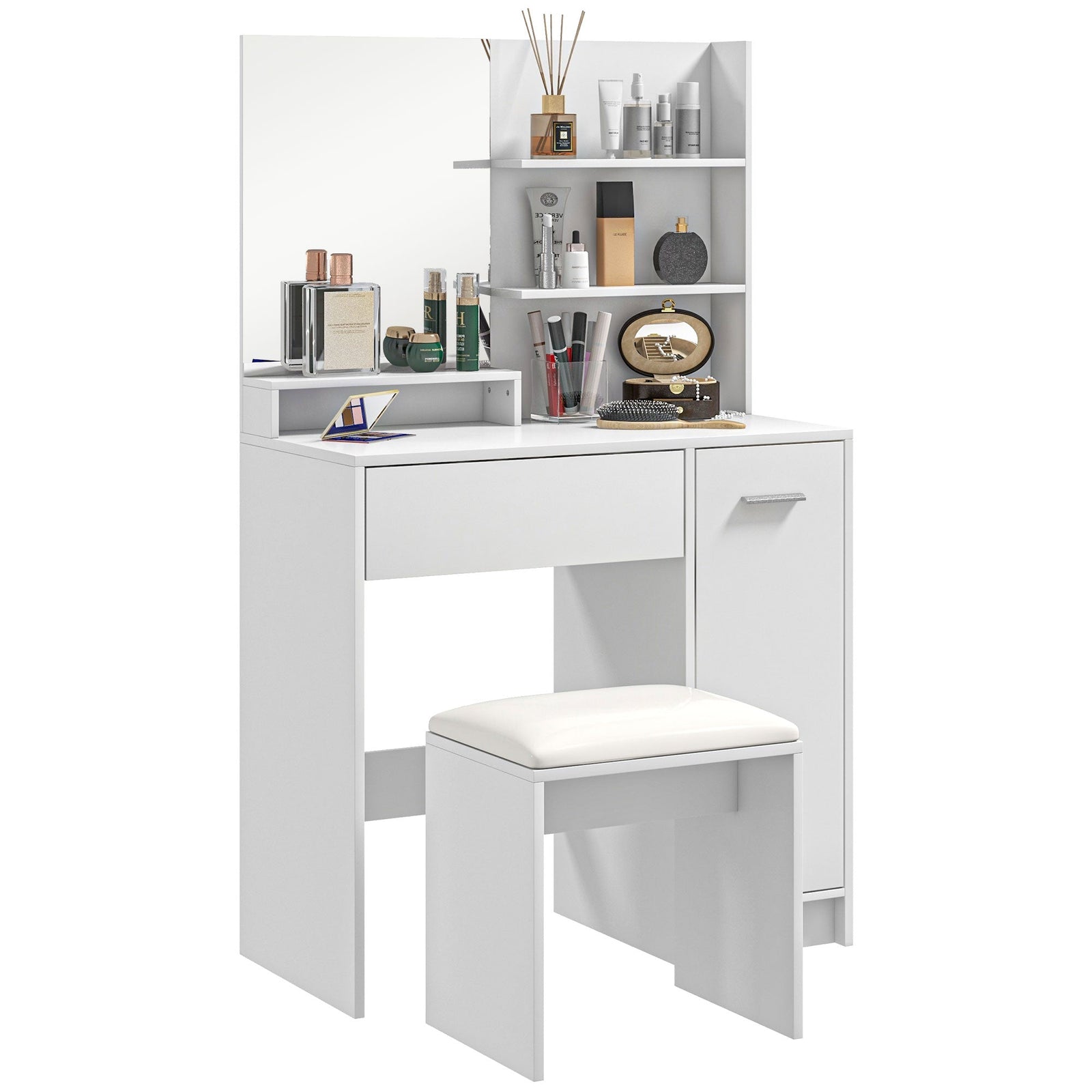 homcom dressing table and stool set with storage white