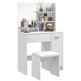 homcom dressing table and stool set with storage white