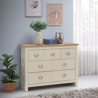 LISBON 7-Drawer Chest of Drawers in Cream with Oak Effect Top