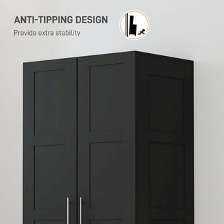 homcom double panel door wardrobe with shelves black