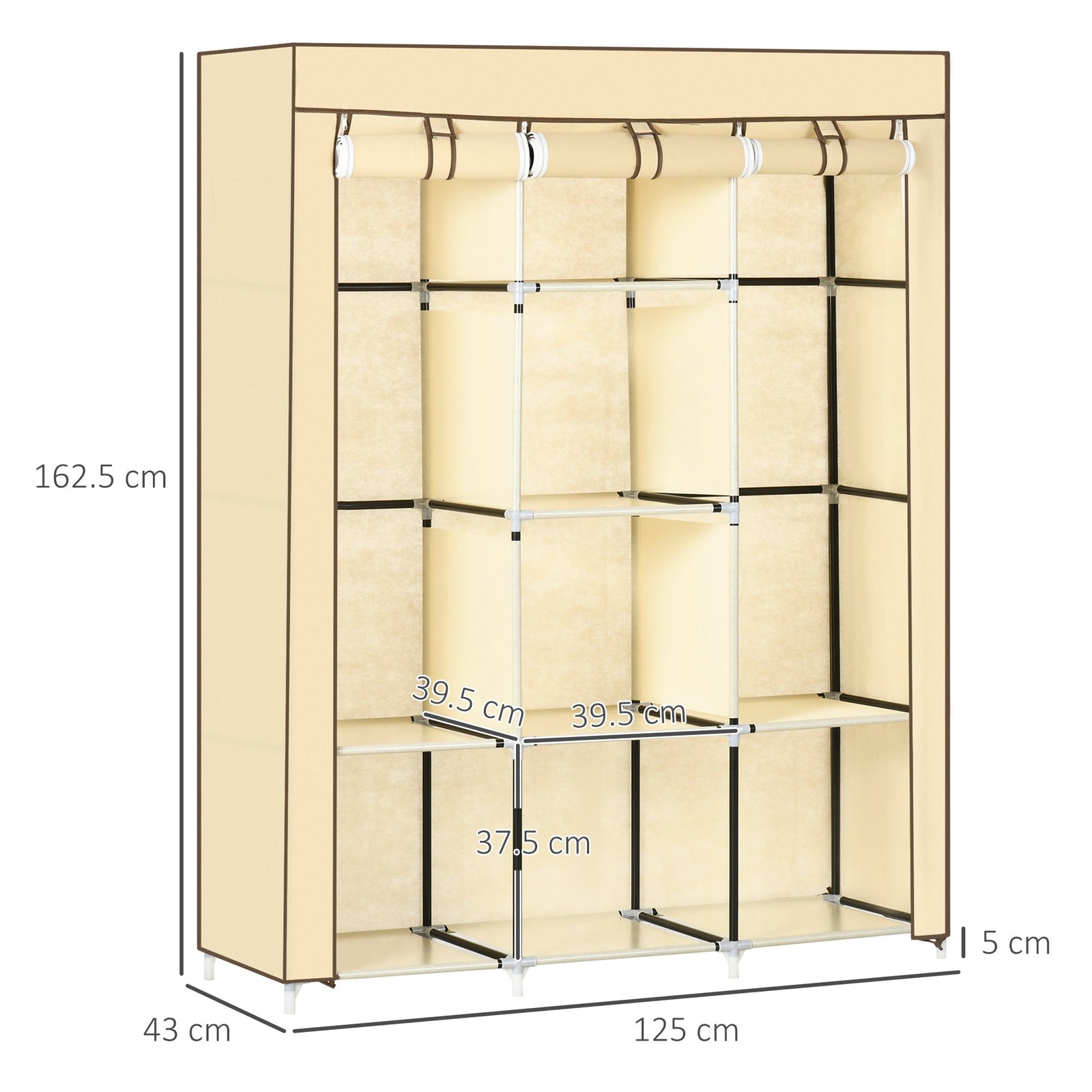homcom fabric wardrobe with rails and shelves beige