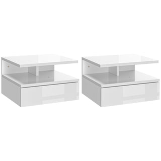 homcom set of two floating high gloss bedside tables white