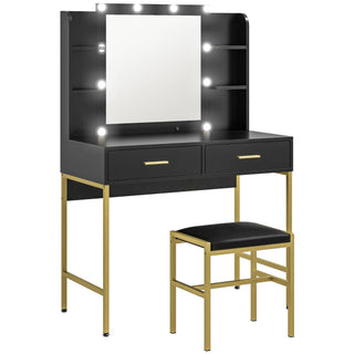 homcom dressing table set with storage and stool black