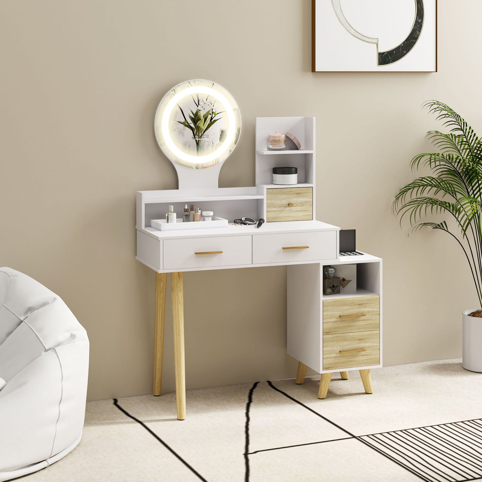 homcom elegant dressing table with storage white