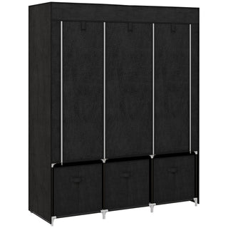 homcom foldable fabric wardrobe for bedroom portable wardrobe with 5 shelves 2 hanging rails and 3 fabric drawers black