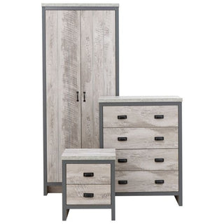 Wardrobe Set - BELONA 2 Door Bedroom Set 3 Piece Grey 73cm