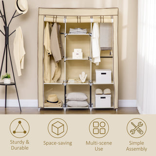 homcom fabric wardrobe with rails and shelves beige
