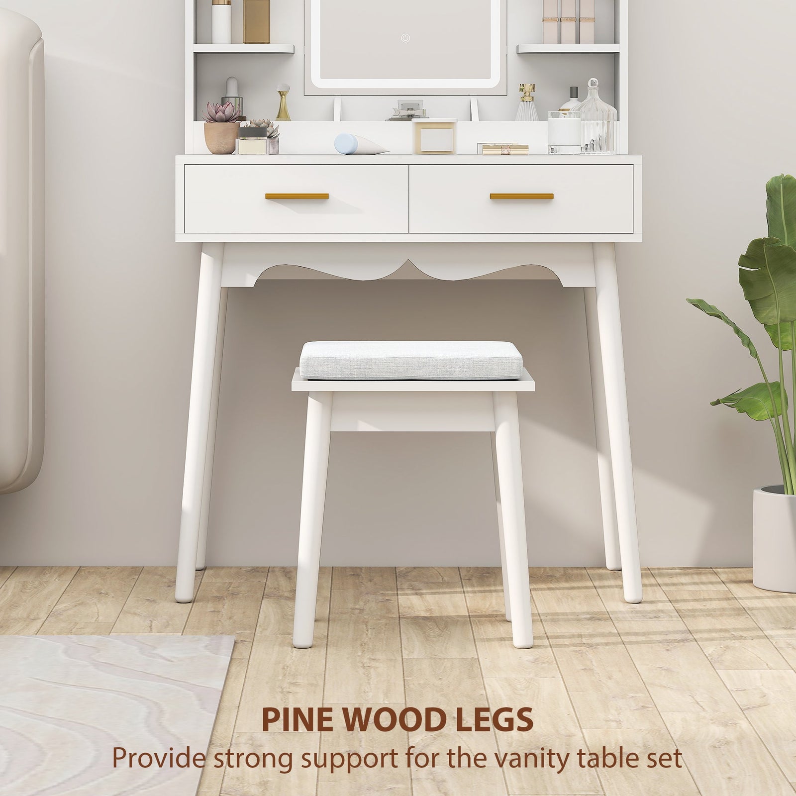 homcom elegant dressing table with led mirror white