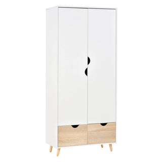 homcom 2 door clothes wardrobe w rail shelf 2 drawers wood feet elegant home storage organisation furniture white
