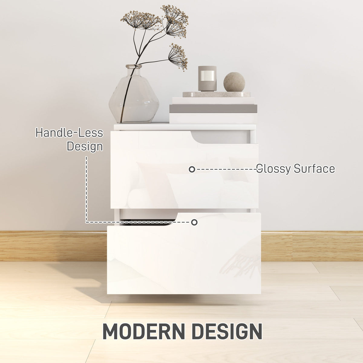 homcom high gloss bedside table set of 2 white