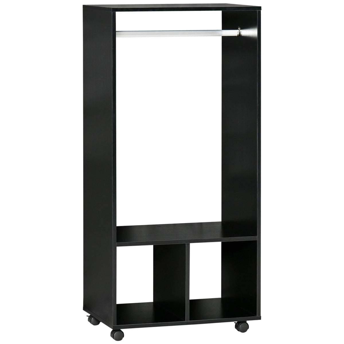 homcom open wardrobe on wheels bedroom wardrobe with clothes hanging rail 2 storage shelves mobile garment rack for cloakroom hallway black