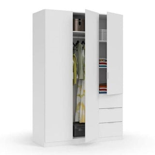 Wardrobe - HARVEY 3 Door Wardrobe White 135cm