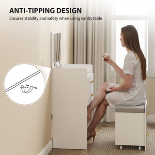 homcom compact dressing table and stool set with storage white