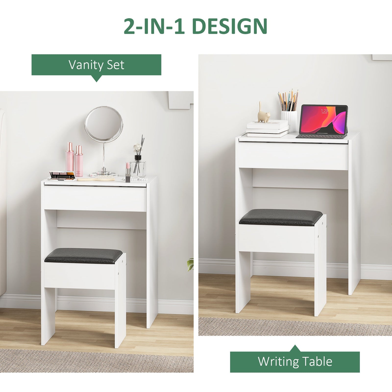 homcom dressing table with mirror and stool vanity makeup table with flip up mirror vanity desk with storage unit and padded seat white