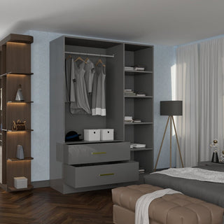 XD2 Grey High Gloss 3 Door 2 Drawer Gold Handle Mirrored Wardrobe 116cm