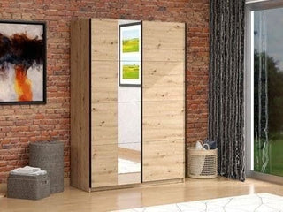 NIAH 2 Door Oak Effect Sliding Wardrobe with Mirror
