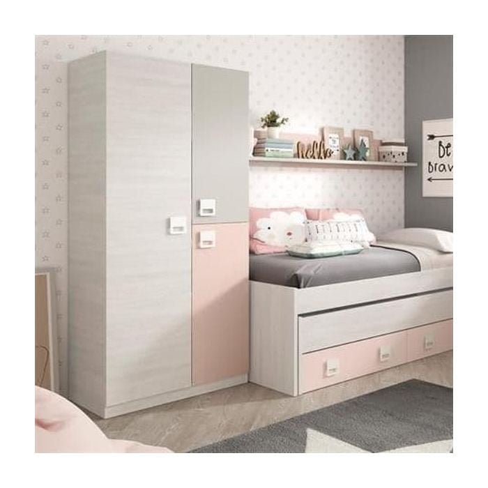 Francesco Grey and Pink 3 Door Slim Narrow Wardrobe