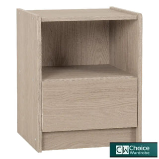 Smoked ash effect wooden bedside cabinet with 1 drawer and open shelf